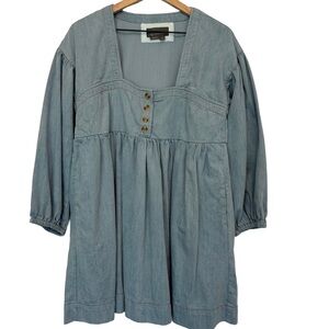 Anthropologie Chambray-Blue Denim Babydoll Dress Size MP